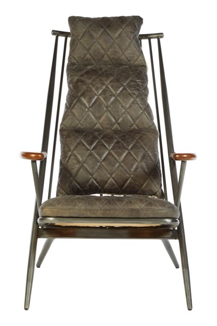 Orsina Modern Genuine Grey Leather Chair, Decorative Armchair, Occasional Chair, Quilted Upholstered Accent Seat - image 1