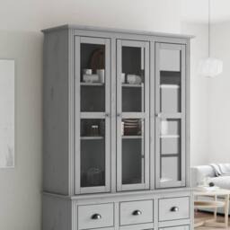 Berkfield Home Beautiful Cabinet with Glass Doors BODO Grey Solid Wood Pine - thumbnail 2