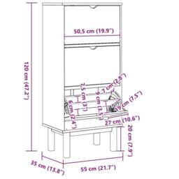 Berkfield Home Shoe Cabinet OTTA with 3 Drawers Brown Solid Wood Pine - thumbnail 6