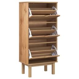 Berkfield Home Shoe Cabinet OTTA with 3 Drawers Brown Solid Wood Pine - thumbnail 1