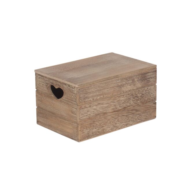 Red Hamper Oak Effect Heart Cut Handle Wooden Lidded Storage Box in Brown - Size: Small - image 1