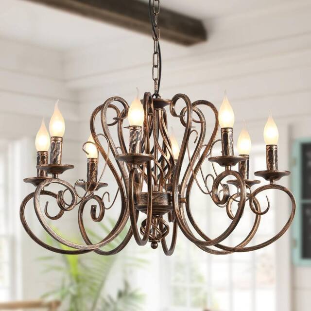 NIVOR 8 Lights French Country Pendant, Vintage Metal Adjustable Chandelier in Bronze - image 1