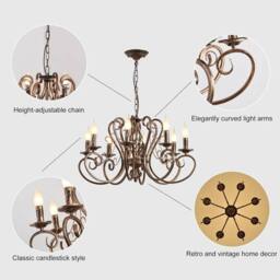 NIVOR 8 Lights French Country Pendant, Vintage Metal Adjustable Chandelier in Bronze - thumbnail 3
