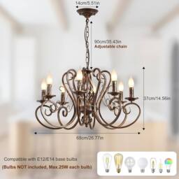 NIVOR 8 Lights French Country Pendant, Vintage Metal Adjustable Chandelier in Bronze - thumbnail 2
