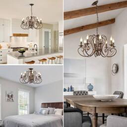 NIVOR 8 Lights French Country Pendant, Vintage Metal Adjustable Chandelier in Bronze - thumbnail 7