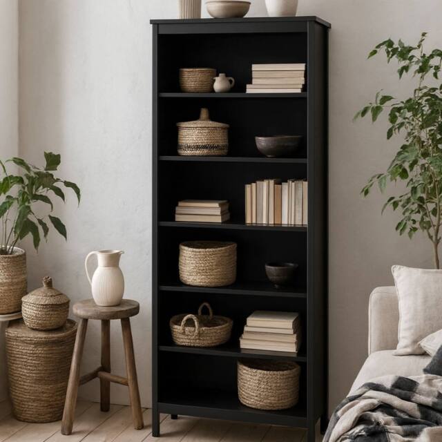 Wyld Haus Wildberry Matt Black 5 Shelf Wooden Bookcase - image 1