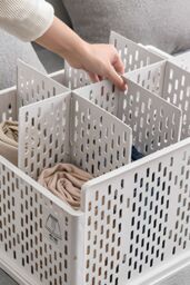 Living and Home Stackable Clothes Storage Basket Wardrobe Drawer Organizer Bedroom in Off-White - thumbnail 3