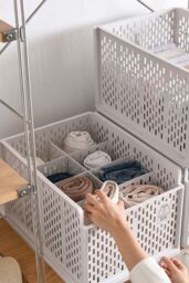 Living and Home Stackable Clothes Storage Basket Wardrobe Drawer Organizer Bedroom in Off-White - thumbnail 4