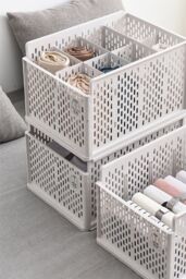 Living and Home Stackable Clothes Storage Basket Wardrobe Drawer Organizer Bedroom in Off-White - thumbnail 1