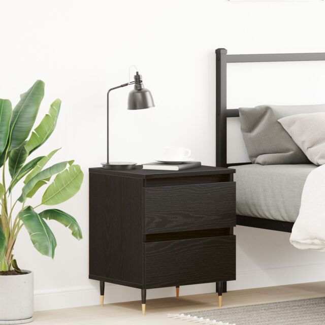 Berkfield Home Bedside Cabinet Black Oak 40x35x50 cm Engineered Wood - Size: 40 x 35 x 50 cm - image 1