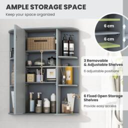 Costway Wooden Bathroom Cabinet Wall Mounted Medicine Cabinet w/Mirror in Grey - thumbnail 8