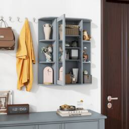 Costway Wooden Bathroom Cabinet Wall Mounted Medicine Cabinet w/Mirror in Grey - thumbnail 5