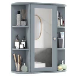Costway Wooden Bathroom Cabinet Wall Mounted Medicine Cabinet w/Mirror in Grey - thumbnail 3