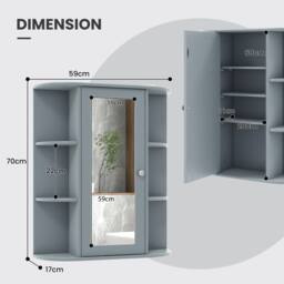 Costway Wooden Bathroom Cabinet Wall Mounted Medicine Cabinet w/Mirror in Grey - thumbnail 2
