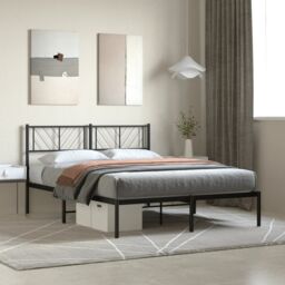 Berkfield Home Metal Bed Frame with Headboard Black 160x200 cm - thumbnail 1