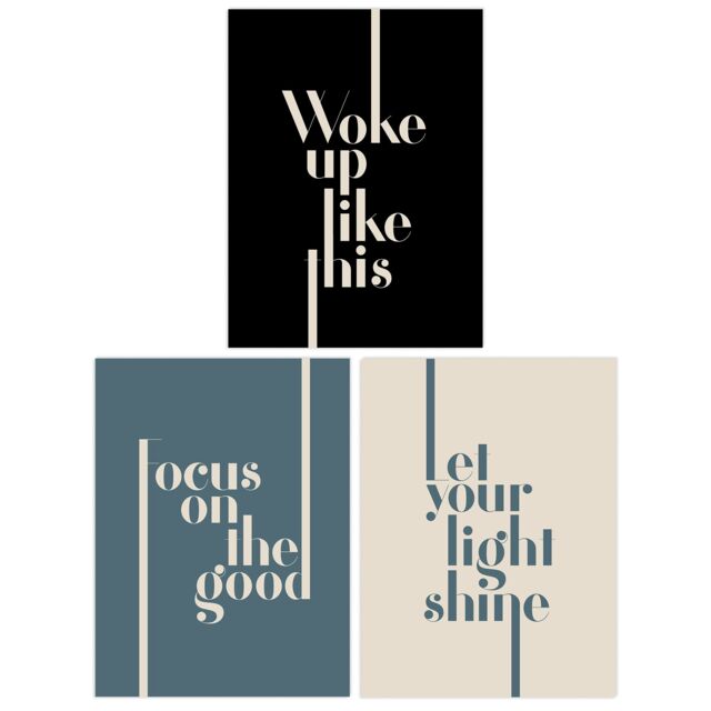 Artery8 Wall Art Print Pack of 3 A4 Let Your Light Shine Woke Up Like This Focus On the Good Boho Quote Muted Typography Living Room s Set - image 1