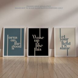 Artery8 Wall Art Print Pack of 3 A4 Let Your Light Shine Woke Up Like This Focus On the Good Boho Quote Muted Typography Living Room s Set - thumbnail 6