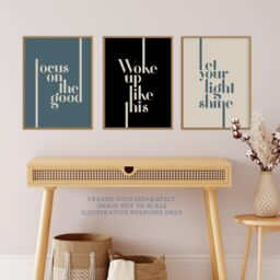 Artery8 Wall Art Print Pack of 3 A4 Let Your Light Shine Woke Up Like This Focus On the Good Boho Quote Muted Typography Living Room s Set - thumbnail 2