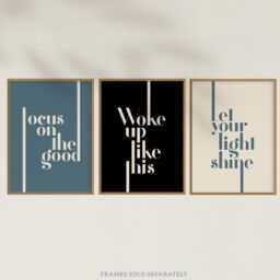 Artery8 Wall Art Print Pack of 3 A4 Let Your Light Shine Woke Up Like This Focus On the Good Boho Quote Muted Typography Living Room s Set - thumbnail 5
