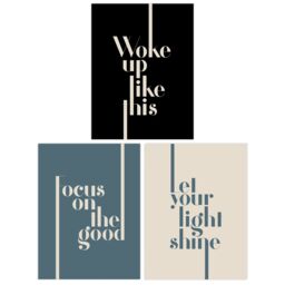 Artery8 Wall Art Print Pack of 3 A4 Let Your Light Shine Woke Up Like This Focus On the Good Boho Quote Muted Typography Living Room s Set - thumbnail 1