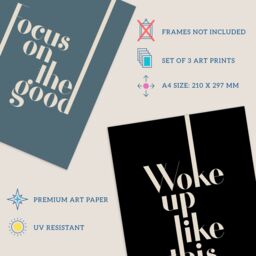 Artery8 Wall Art Print Pack of 3 A4 Let Your Light Shine Woke Up Like This Focus On the Good Boho Quote Muted Typography Living Room s Set - thumbnail 4