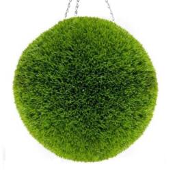 Primrose Artificial Grass Effect Hanging Topiary Ball With Chain 38cm - pair in Green - thumbnail 5
