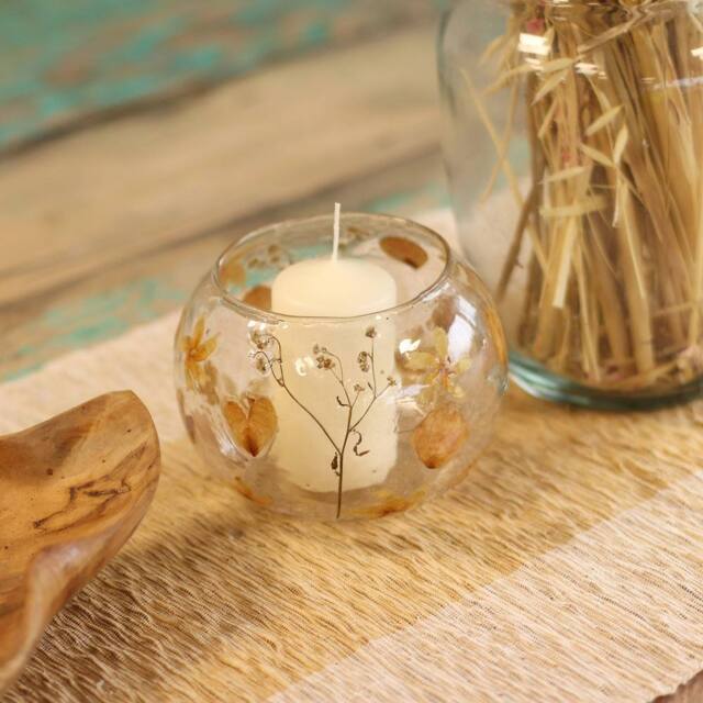 Serenityy Rosa Natural Floral Glass - Large Bowl Candle Holder - 12 x 13 cm - image 1