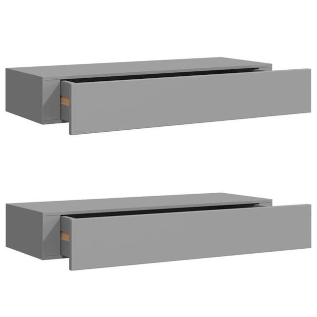 Berkfield Home Wall-mounted Drawer Shelves 2 pcs Grey 60x23.5x10cm MDF - Size: 60x23.5x10 cm - image 1