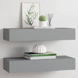 Berkfield Home Wall-mounted Drawer Shelves 2 pcs Grey 60x23.5x10cm MDF - Size: 60x23.5x10 cm - thumbnail 2