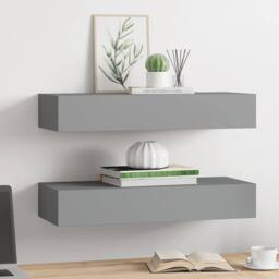Berkfield Home Wall-mounted Drawer Shelves 2 pcs Grey 60x23.5x10cm MDF - Size: 60x23.5x10 cm - thumbnail 3