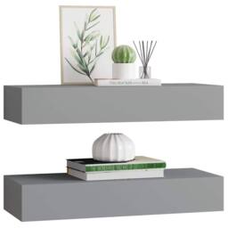 Berkfield Home Wall-mounted Drawer Shelves 2 pcs Grey 60x23.5x10cm MDF - Size: 60x23.5x10 cm - thumbnail 4