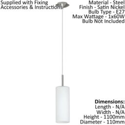 Loops Pendant Ceiling Light Satin Nickel Shade White Painted Satin Glass E27 1x60W in Metallics - thumbnail 2