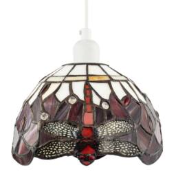 Happy Homewares Deep Red & White Stained Glass Dragonfly Tiffany Pendant Shade - thumbnail 8