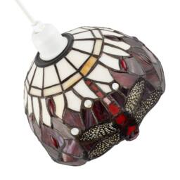 Happy Homewares Deep Red & White Stained Glass Dragonfly Tiffany Pendant Shade - thumbnail 3