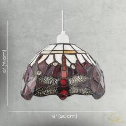 Happy Homewares Deep Red & White Stained Glass Dragonfly Tiffany Pendant Shade - thumbnail 7