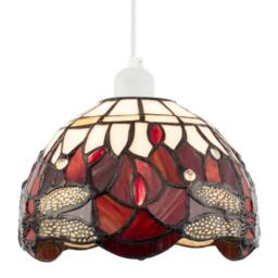 Happy Homewares Deep Red & White Stained Glass Dragonfly Tiffany Pendant Shade - thumbnail 5