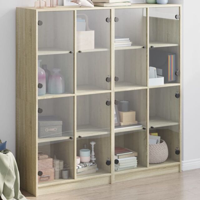 Berkfield Home Bookcase with Doors Sonoma Oak 136x37x142 cm Engineered Wood in Brown - Size: 136 x 37 x 142 cm - image 1