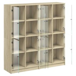Berkfield Home Bookcase with Doors Sonoma Oak 136x37x142 cm Engineered Wood in Brown - Size: 136 x 37 x 142 cm - thumbnail 6