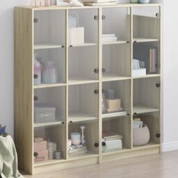 Berkfield Home Bookcase with Doors Sonoma Oak 136x37x142 cm Engineered Wood in Brown - Size: 136 x 37 x 142 cm - thumbnail 1