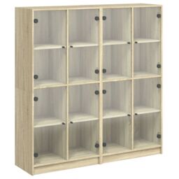 Berkfield Home Bookcase with Doors Sonoma Oak 136x37x142 cm Engineered Wood in Brown - Size: 136 x 37 x 142 cm - thumbnail 2