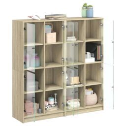 Berkfield Home Bookcase with Doors Sonoma Oak 136x37x142 cm Engineered Wood in Brown - Size: 136 x 37 x 142 cm - thumbnail 4