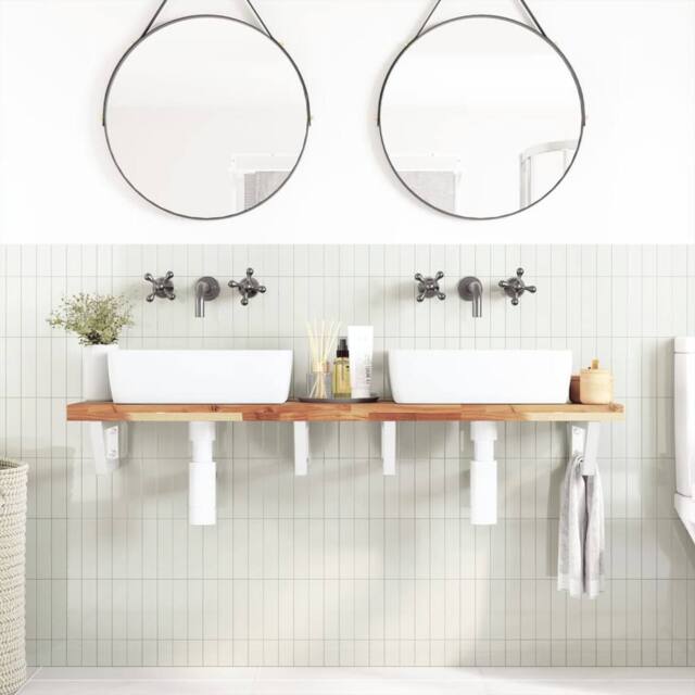 Berkfield Home Elegant Basin Shelf Wall Mounted Steel & Solid Wood Acacia in Brown - image 1