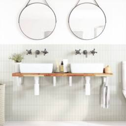 Berkfield Home Elegant Basin Shelf Wall Mounted Steel & Solid Wood Acacia in Brown - thumbnail 1