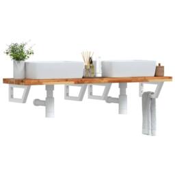 Berkfield Home Elegant Basin Shelf Wall Mounted Steel & Solid Wood Acacia in Brown - thumbnail 2