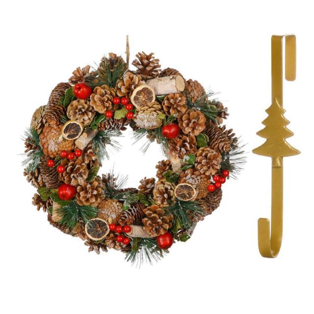 Dibor 38cm Citrus Spice Front Door Christmas Wreath with Tree Wreath Hanger in Red - image 1