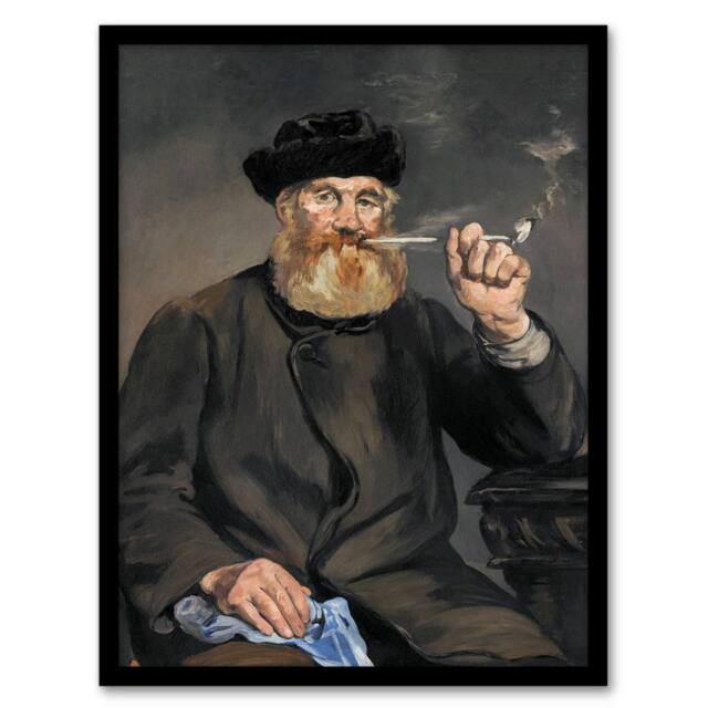 Artery8 Edouard Manet Framed Wall Art Print The Pipe Smoker Portrait in Grey - Size: A4 - image 1