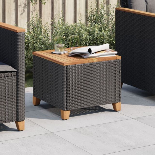 Berkfield Home Garden Table Black 45x45x37 cm Poly Rattan Acacia Wood - Size: 45 x 45 x 37 cm - image 1