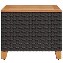 Berkfield Home Garden Table Black 45x45x37 cm Poly Rattan Acacia Wood - Size: 45 x 45 x 37 cm - thumbnail 5