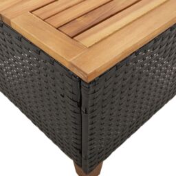 Berkfield Home Garden Table Black 45x45x37 cm Poly Rattan Acacia Wood - Size: 45 x 45 x 37 cm - thumbnail 8