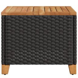 Berkfield Home Garden Table Black 45x45x37 cm Poly Rattan Acacia Wood - Size: 45 x 45 x 37 cm - thumbnail 6